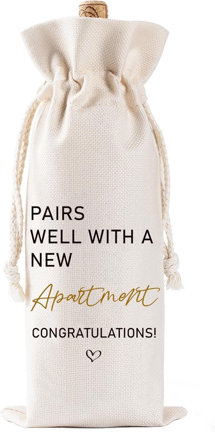 Housewarming Wine Bag - Reusable Burlap Drawstring Gift for Couples