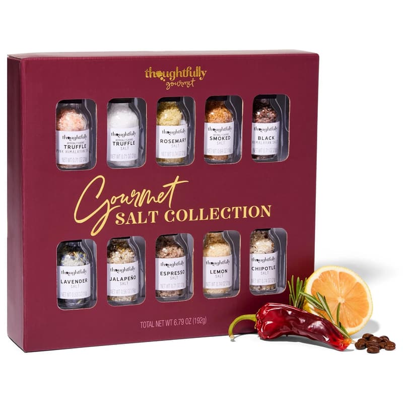 Gourmet Cooking Salt Sampler Gift Set - 10 Flavors in Glass Bottles