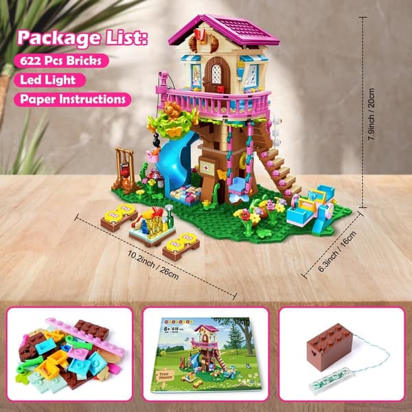 Tree House Building Set with LED Light - 622pcs Gift for Kids