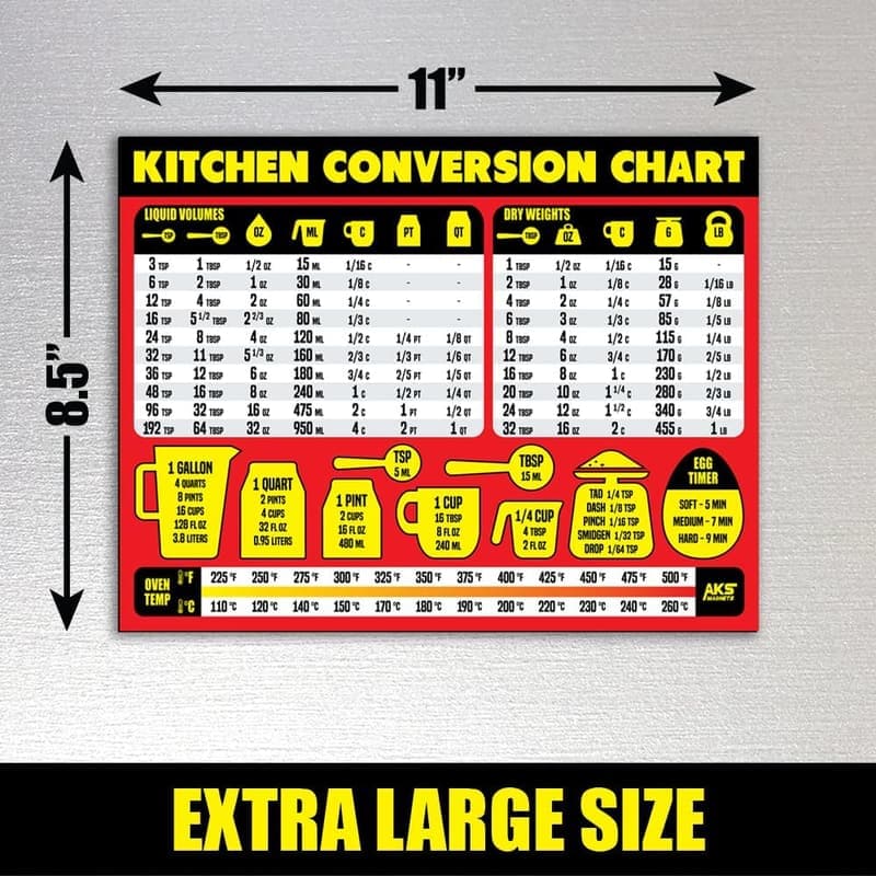 Extra Large Kitchen Measurement Conversion Chart Magnet