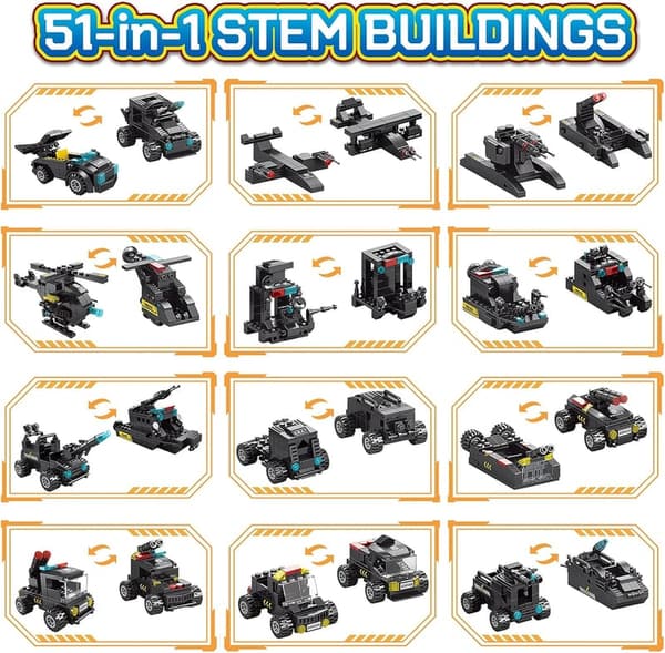 STEM Building Kit for Kids Ages 6-12 - 51-in-1 Robot Erector Set
