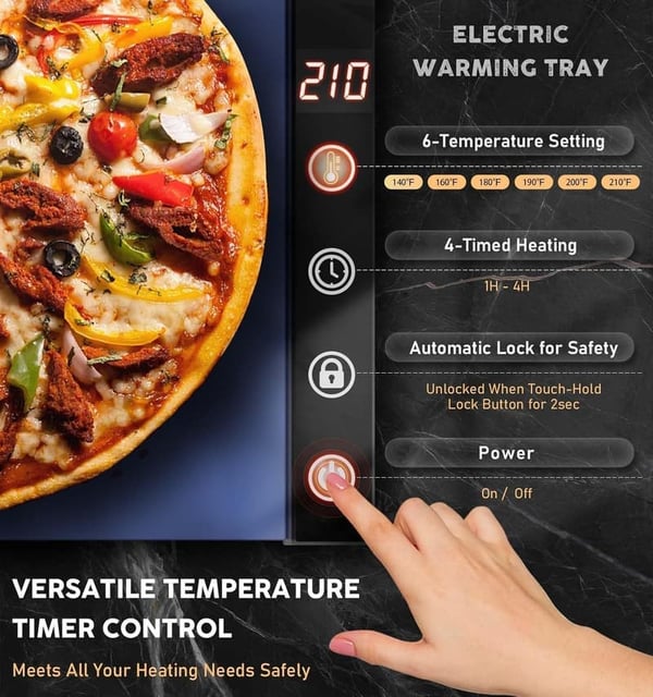 Portable Electric Warming Tray with 6 Heat Settings - Ideal for Mother's Day