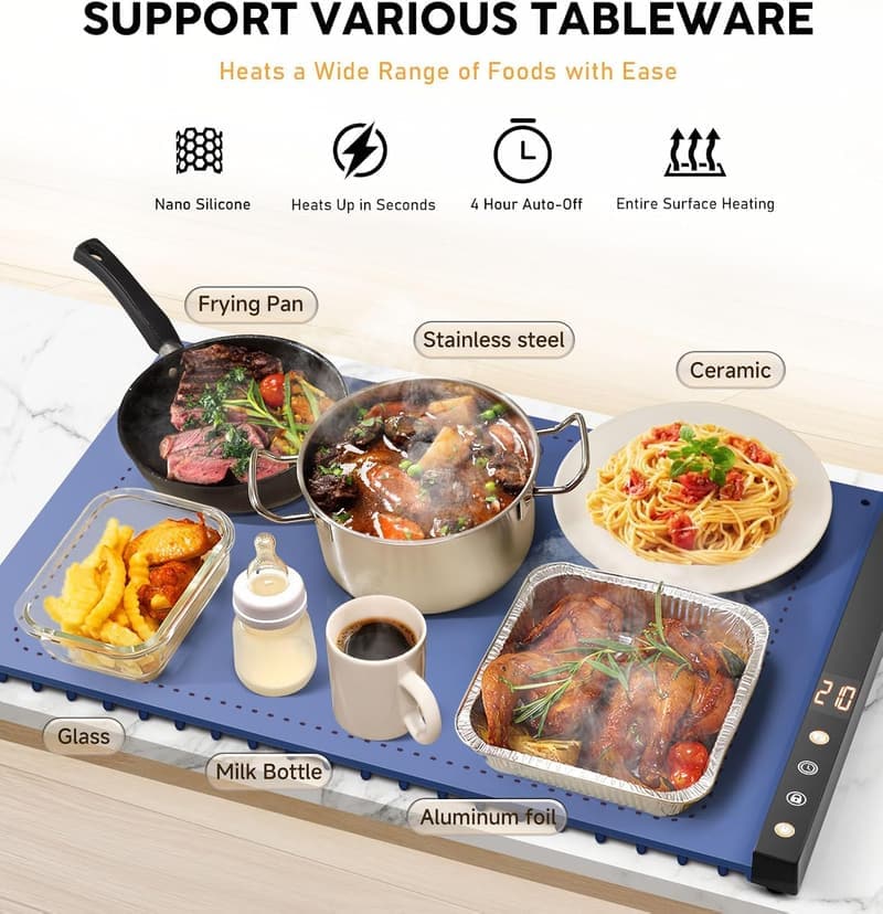 Portable Electric Warming Tray with 6 Heat Settings - Ideal for Mother's Day