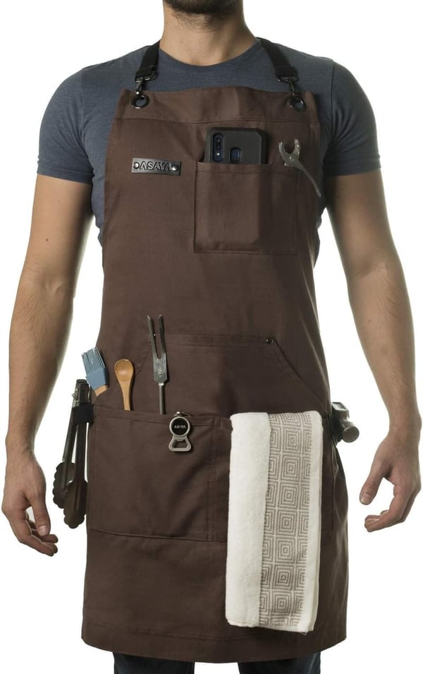 BBQ Chef Apron with Bottle Opener & Towel - 10oz Canvas