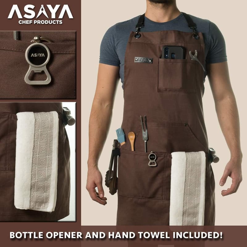 BBQ Chef Apron with Bottle Opener & Towel - 10oz Canvas