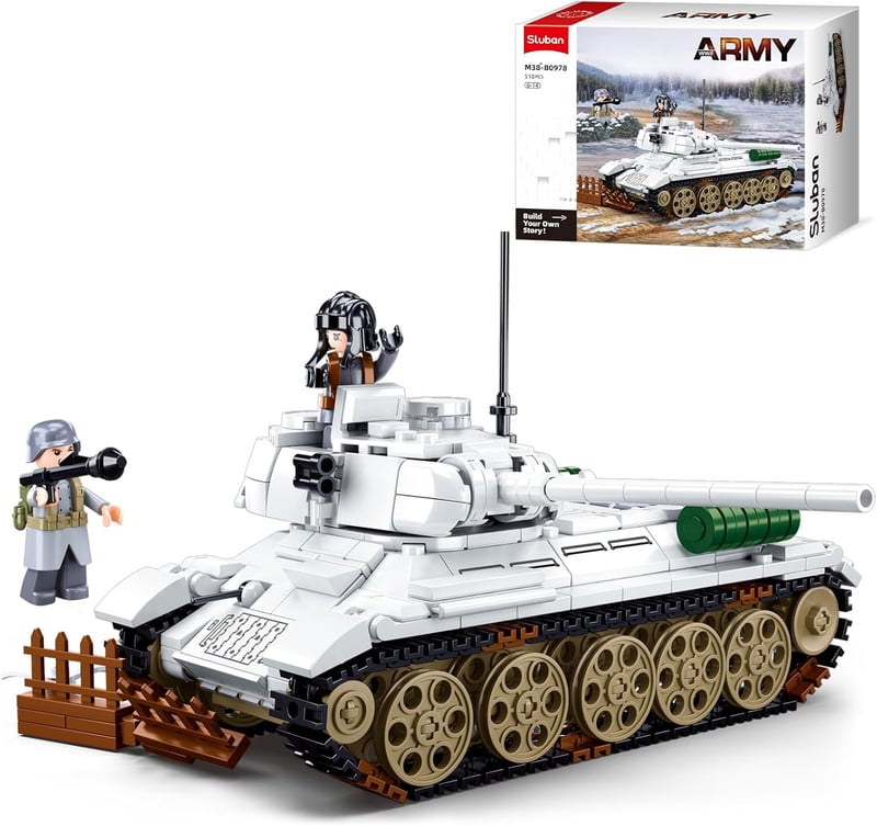 Military Model T34-85 Tank Building Set with 2 Minifigures, 518 PCS