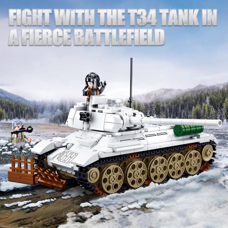 Military Model T34-85 Tank Building Set with 2 Minifigures, 518 PCS