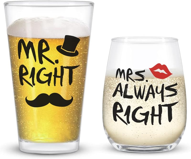 Funny Stemless Wine & Beer Glass Set for Couples - 12oz