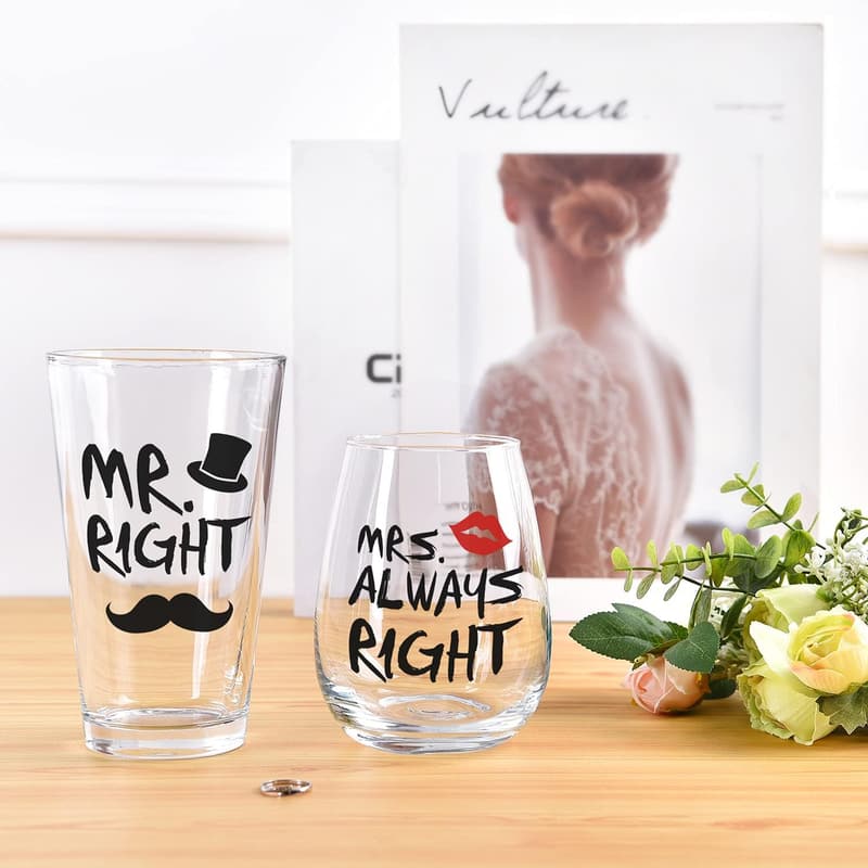 Funny Stemless Wine & Beer Glass Set for Couples - 12oz