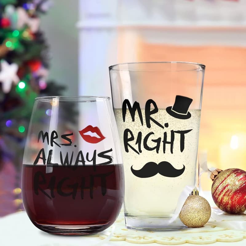 Funny Stemless Wine & Beer Glass Set for Couples - 12oz