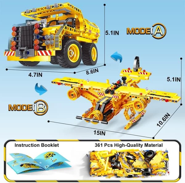 STEM Building Toy for Ages 6-12 - 2-in-1 Truck & Airplane Set