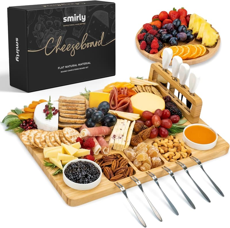 Housewarming Charcuterie Board Set - Natural Bamboo Tray with Accessories