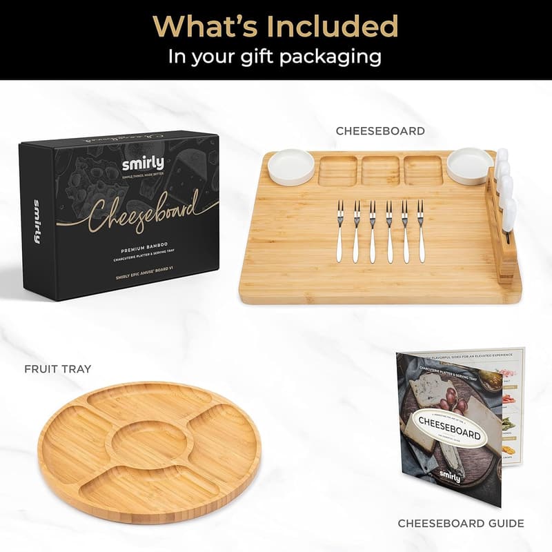 Housewarming Charcuterie Board Set - Natural Bamboo Tray with Accessories
