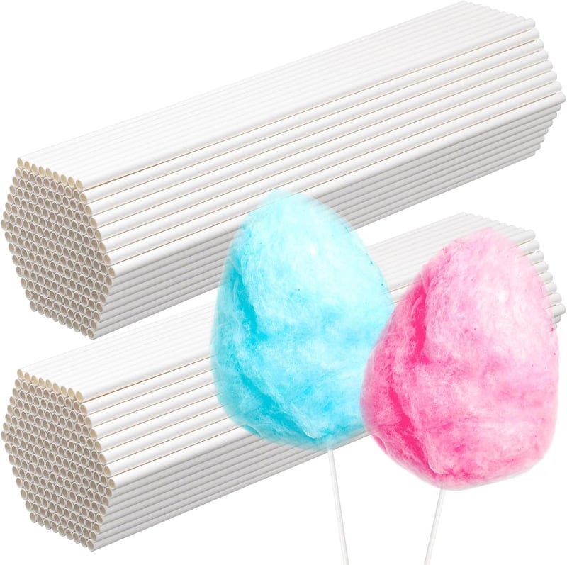 Birthday Party Cotton Candy Cones - 600 Pcs, 13.8 Inch White Sticks