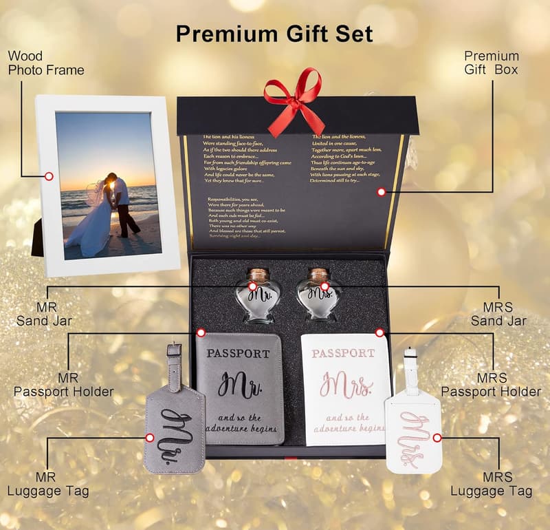 Bridal Shower Luggage Tags & Passport Holder Set for Couples