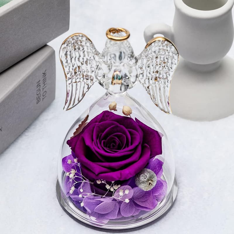 Mother's Day Angel Figurine with Preserved Rose - Gift for Mom