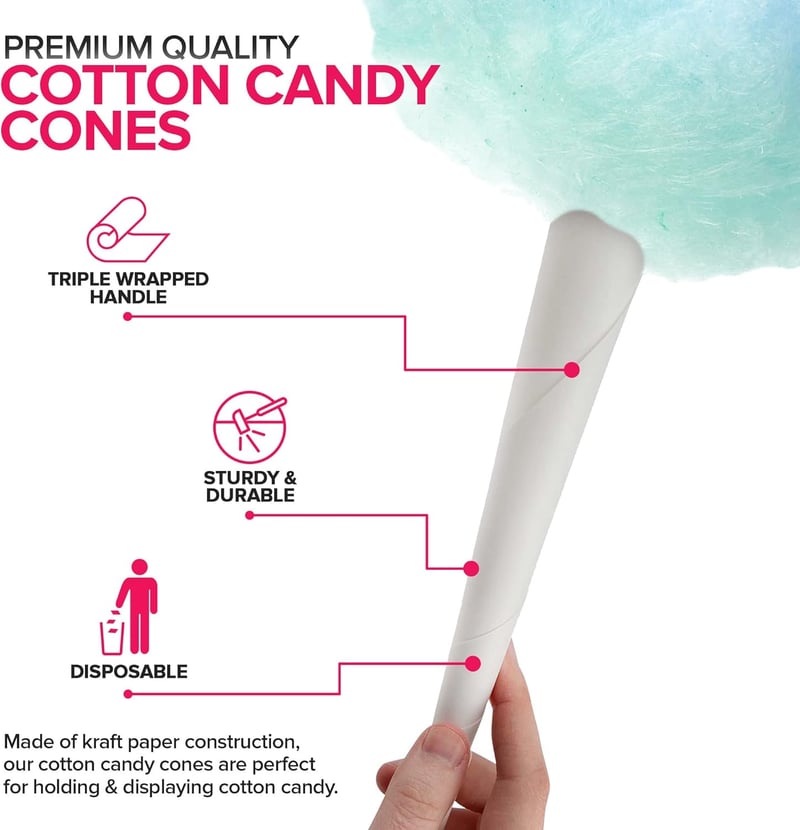 100-Count White Kraft Cotton Candy Cones for Parties