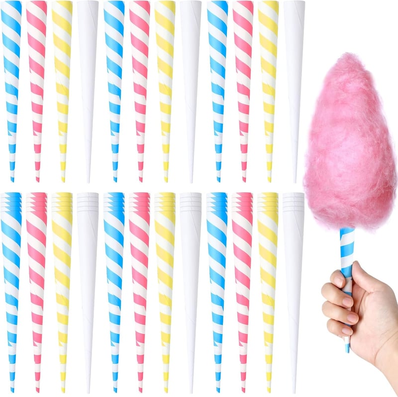 Colorful Cotton Candy Cones - 100 Pcs Birthday Party Supplies