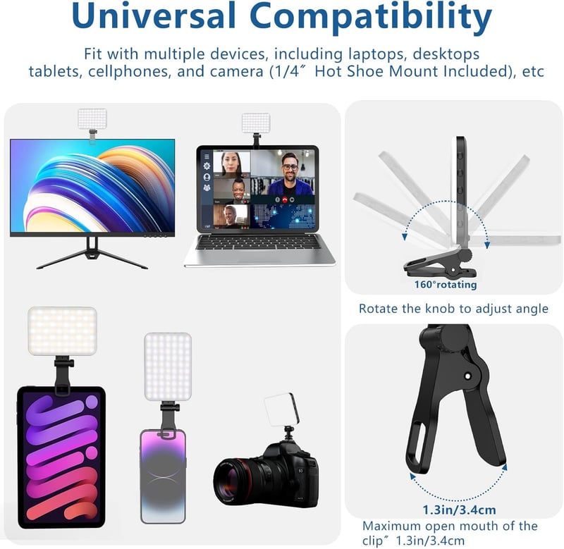 Portable 60 LED Selfie Light with Tripod & Clip - 3 Modes