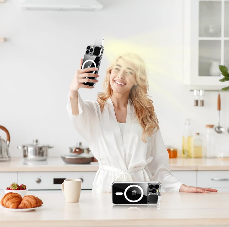 iPhone 15 Pro Max Magnetic Case with Rechargeable LED Selfie Light