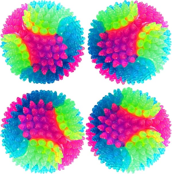 LED Spiky Dog Balls – 4 Pack Glow-in-the-Dark Fetch Toys