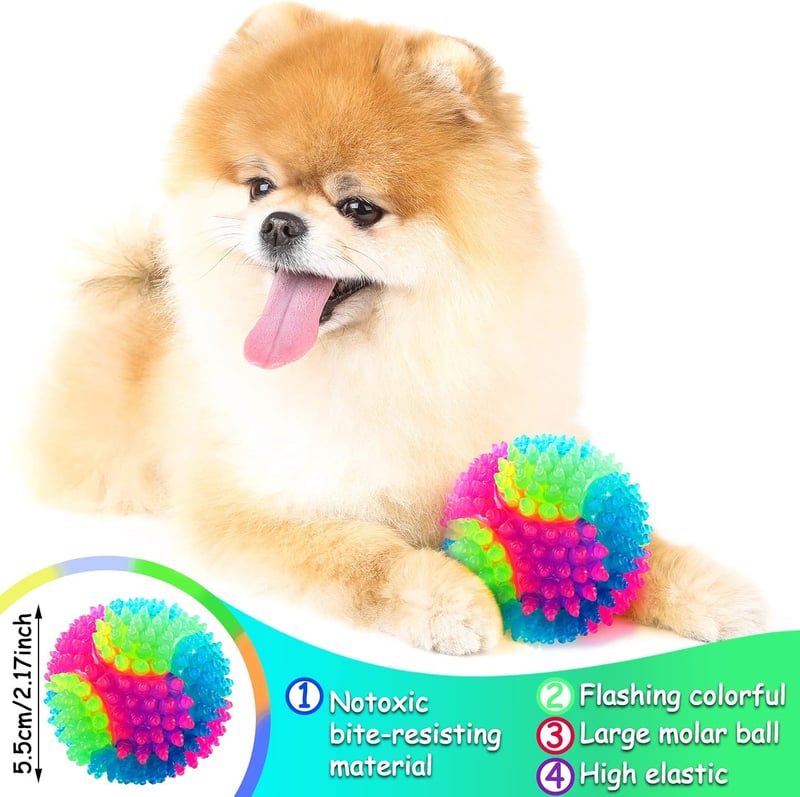 LED Spiky Dog Balls – 4 Pack Glow-in-the-Dark Fetch Toys