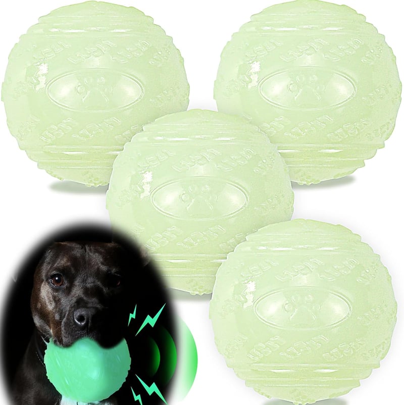 Glow-in-the-Dark Squeaky Dog Balls - 4-Pack, Durable Rubber Toys