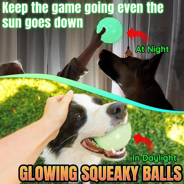 Glow-in-the-Dark Squeaky Dog Balls - 4-Pack, Durable Rubber Toys