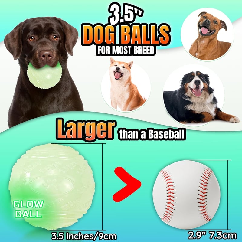 Glow-in-the-Dark Squeaky Dog Balls - 4-Pack, Durable Rubber Toys