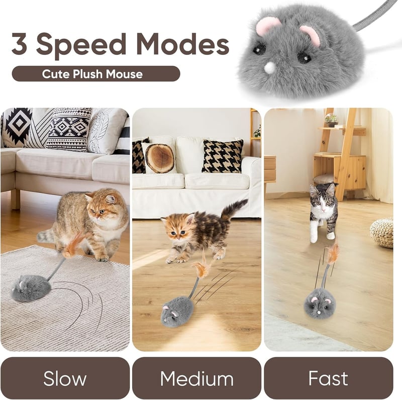 Interactive Rechargeable Cat Mouse Toy with 3-Speed Control
