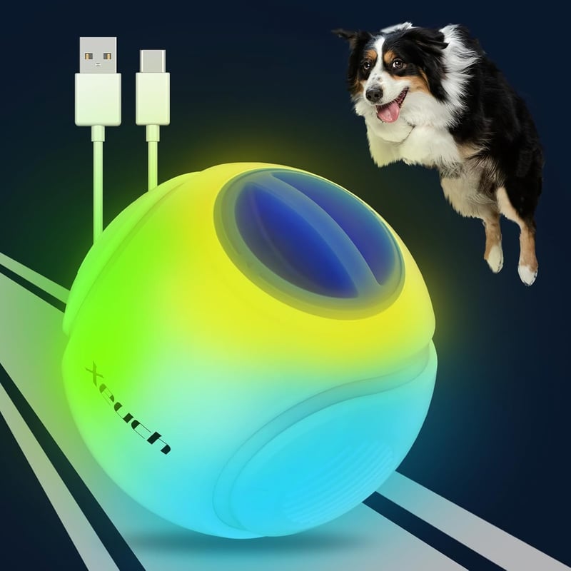 LED Bounce-Activated Dog Fetch Ball - Rechargeable & Glow in Dark