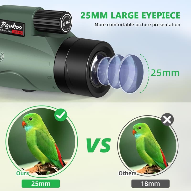 High Power 12x60 Monocular Telescope with Smartphone Adapter