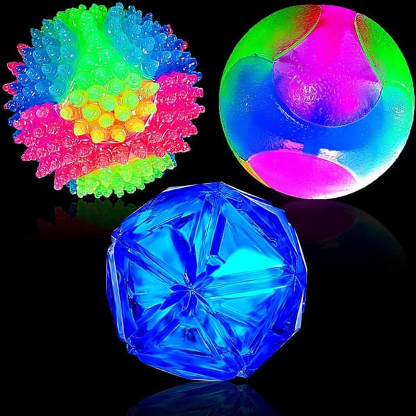 LED Glow Dog Balls - 3-Piece Interactive Squeaky Toy Set