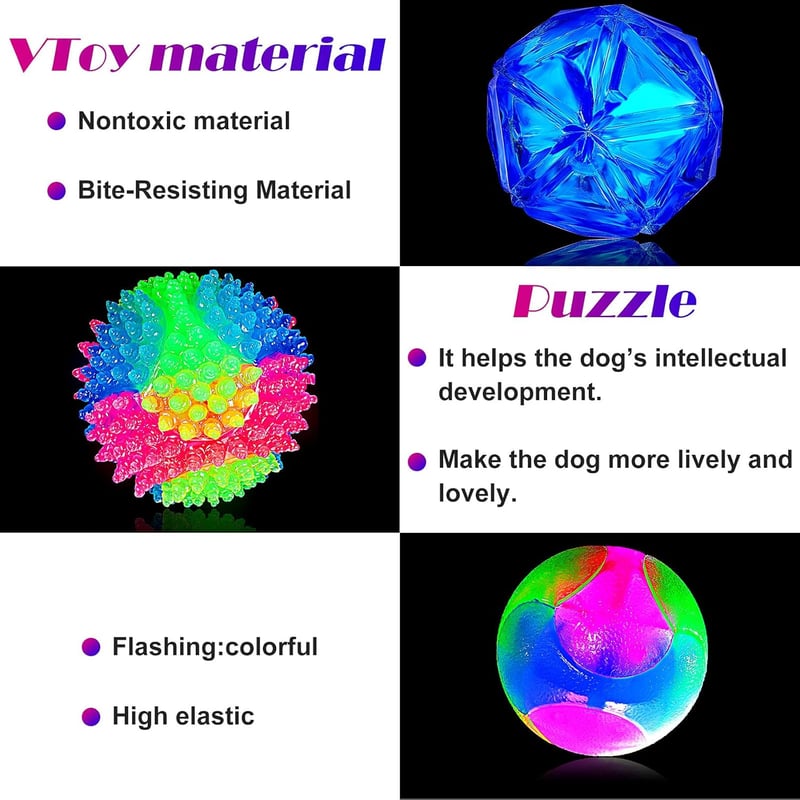 LED Glow Dog Balls - 3-Piece Interactive Squeaky Toy Set