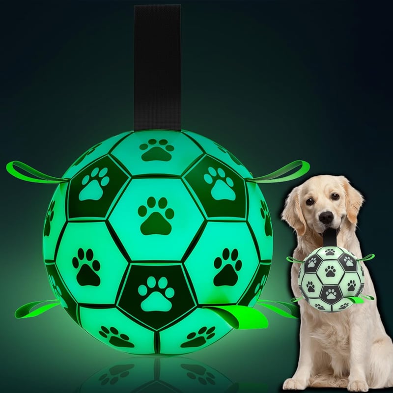 Glow in The Dark Soccer Ball for Large Dogs - Interactive Tug Toy