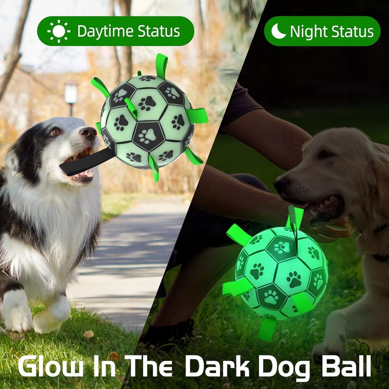 Glow in The Dark Soccer Ball for Large Dogs - Interactive Tug Toy