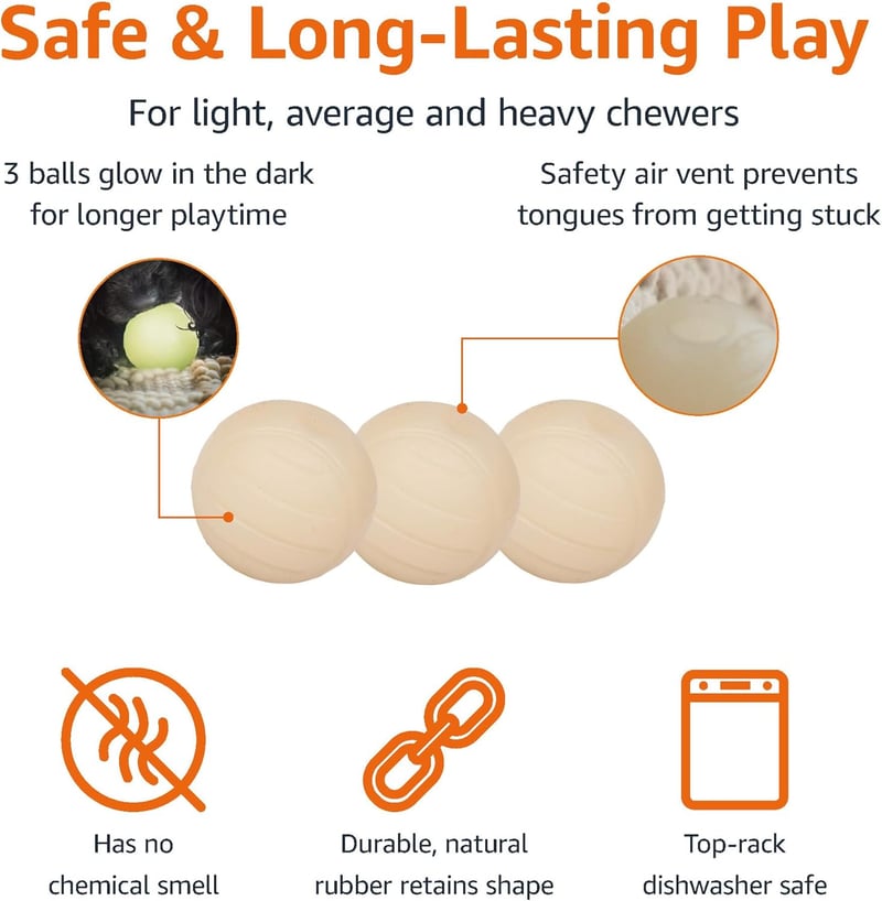 Interactive Glow Rubber Dog Balls - Pack of 3, 2.5-inch