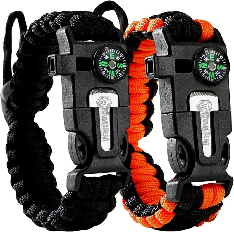 Adjustable Paracord Bracelet Set with Fire Starter & Whistle