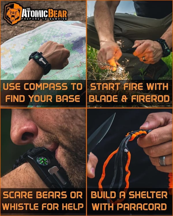 Adjustable Paracord Bracelet Set with Fire Starter & Whistle