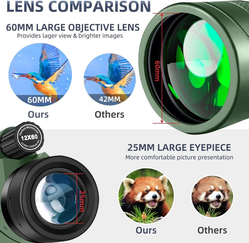 High-Powered 12x60 Monocular with Smartphone Adapter & Tripod