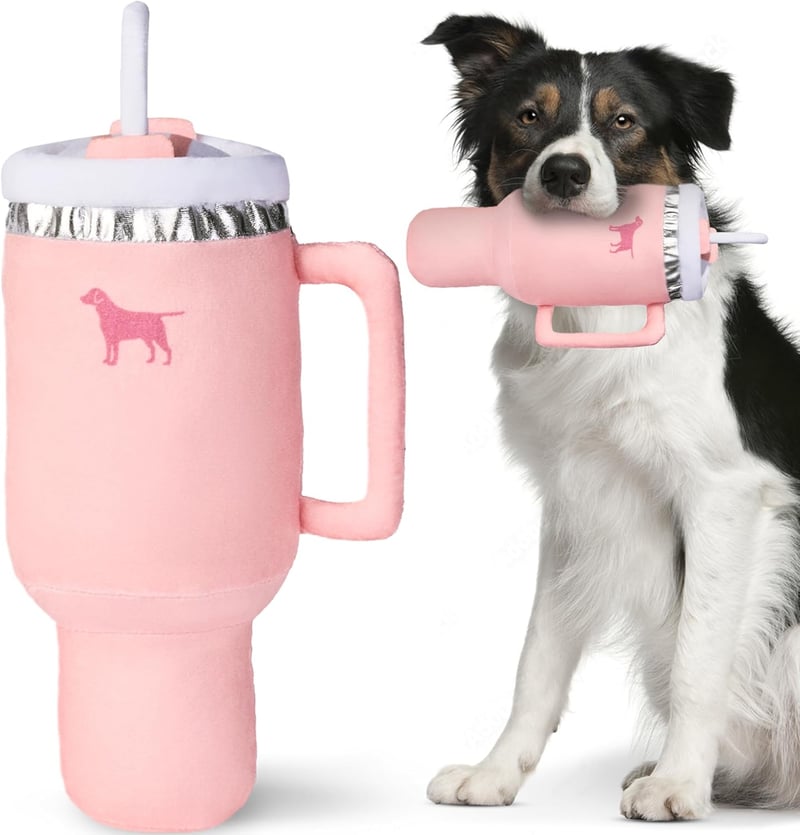 Cute Plush Squeaky Pup Cup Tumbler Toy for Dogs
