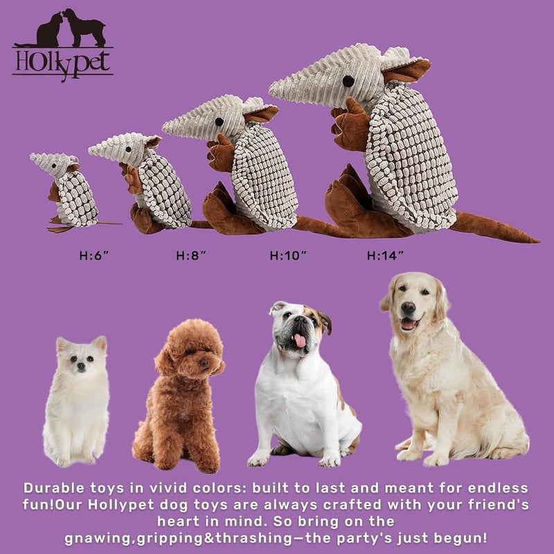 Plush Armadillo Dog Squeaky Toy for All Breeds, 8 in.