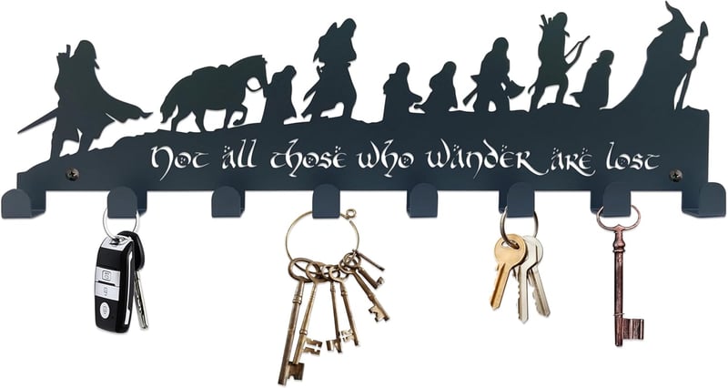 Middle-Earth Key Hooks Organizer – 8-Hook Rustic Decor for LOTR Fans
