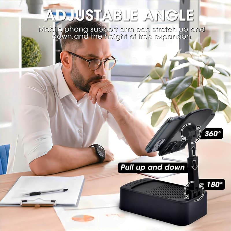Bluetooth Speaker Phone Stand - HD Surround Sound, Adjustable, Black