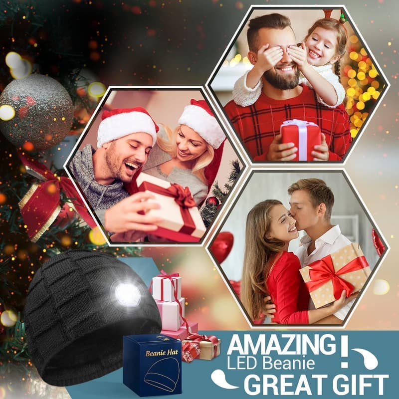 LED Beanie Hat for Men & Women - Christmas Stocking Stuffer