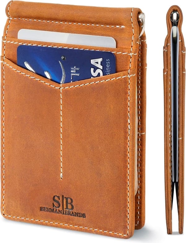 Genuine Leather Slim Bifold Wallet for Men with Money Clip