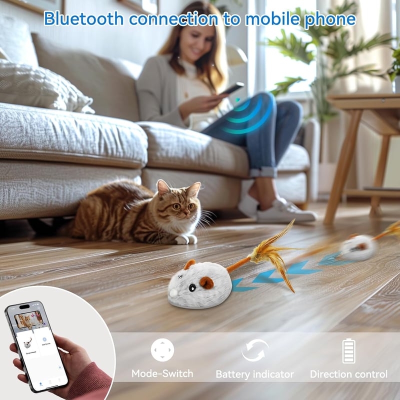 Interactive USB Rechargeable Cat Toy with Bluetooth Control - Gray