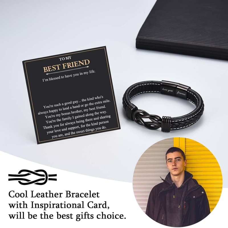 Leather Bracelet Gift for Men - Love You Forever Design