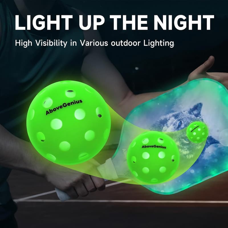 LED Glow-in-the-Dark Pickleballs, 6-Pack for Nighttime Play
