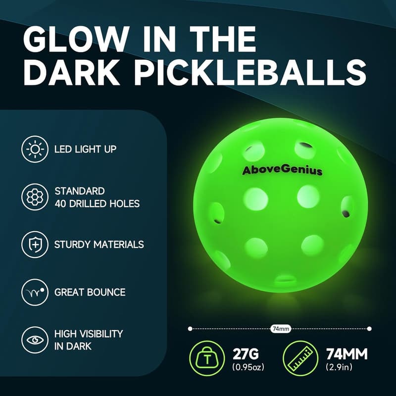 LED Glow-in-the-Dark Pickleballs, 6-Pack for Nighttime Play